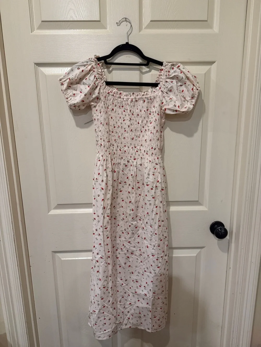 H&M cream floral off the shoulder midi dress, small - Picture 2 of 8